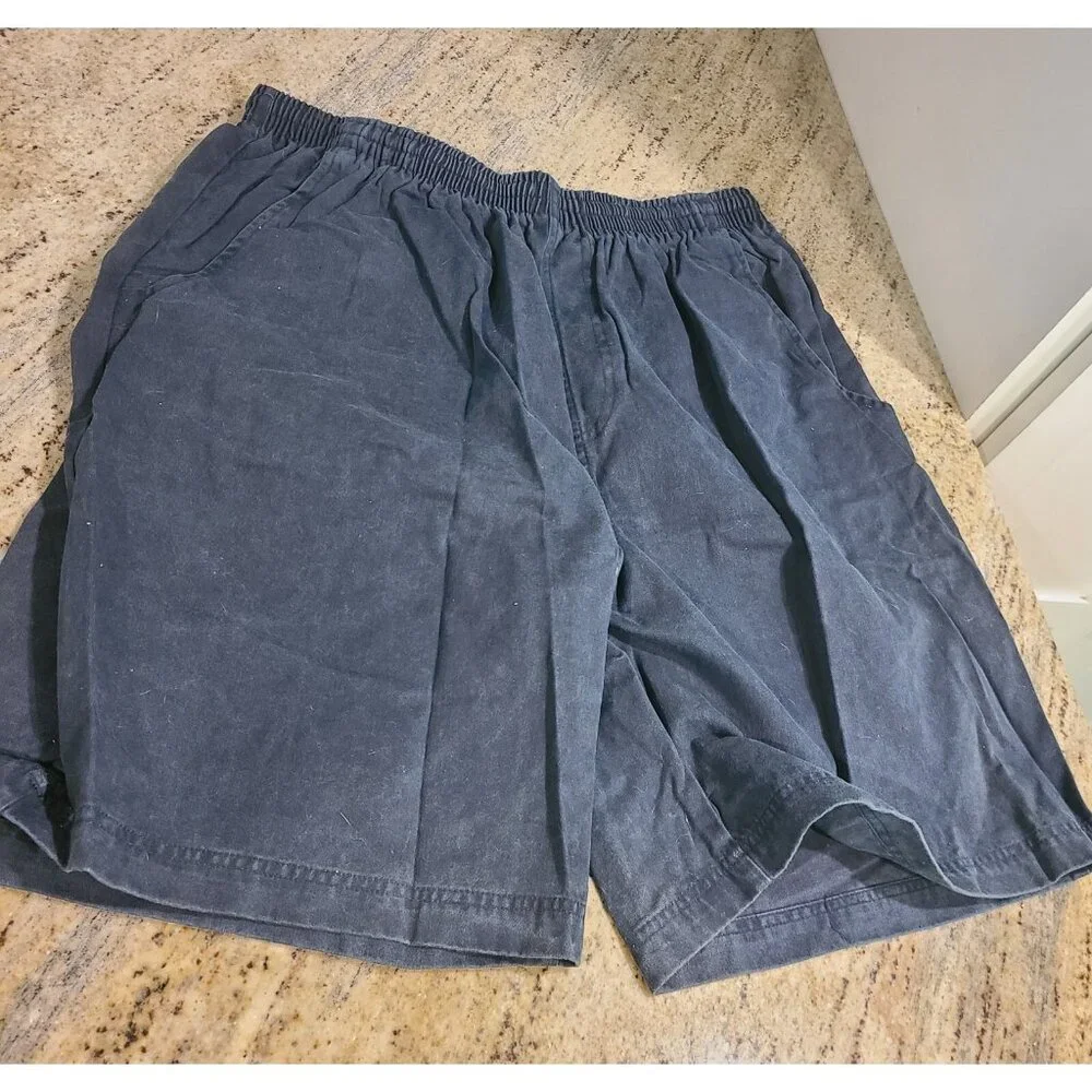 New! Vintage 90s Y2K Blue Men L Stefano Cotton Drawstring Shorts Pull on Elastic